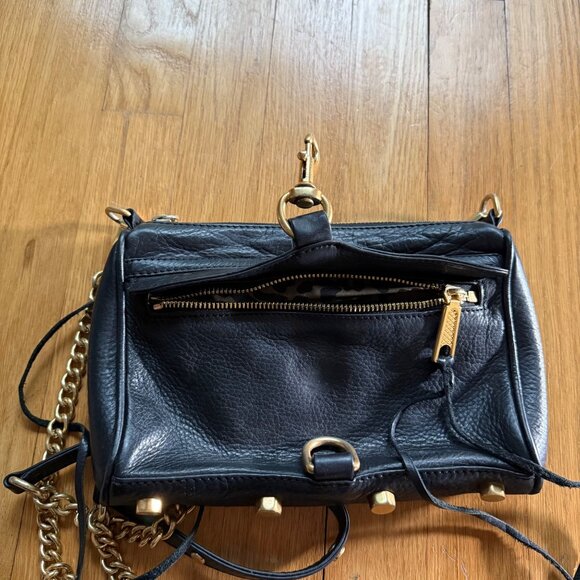 Rebecca Minkoff Mini MAC Purse Black Pebbled Leather Tassel Stud and Chain - Picture 12 of 16
